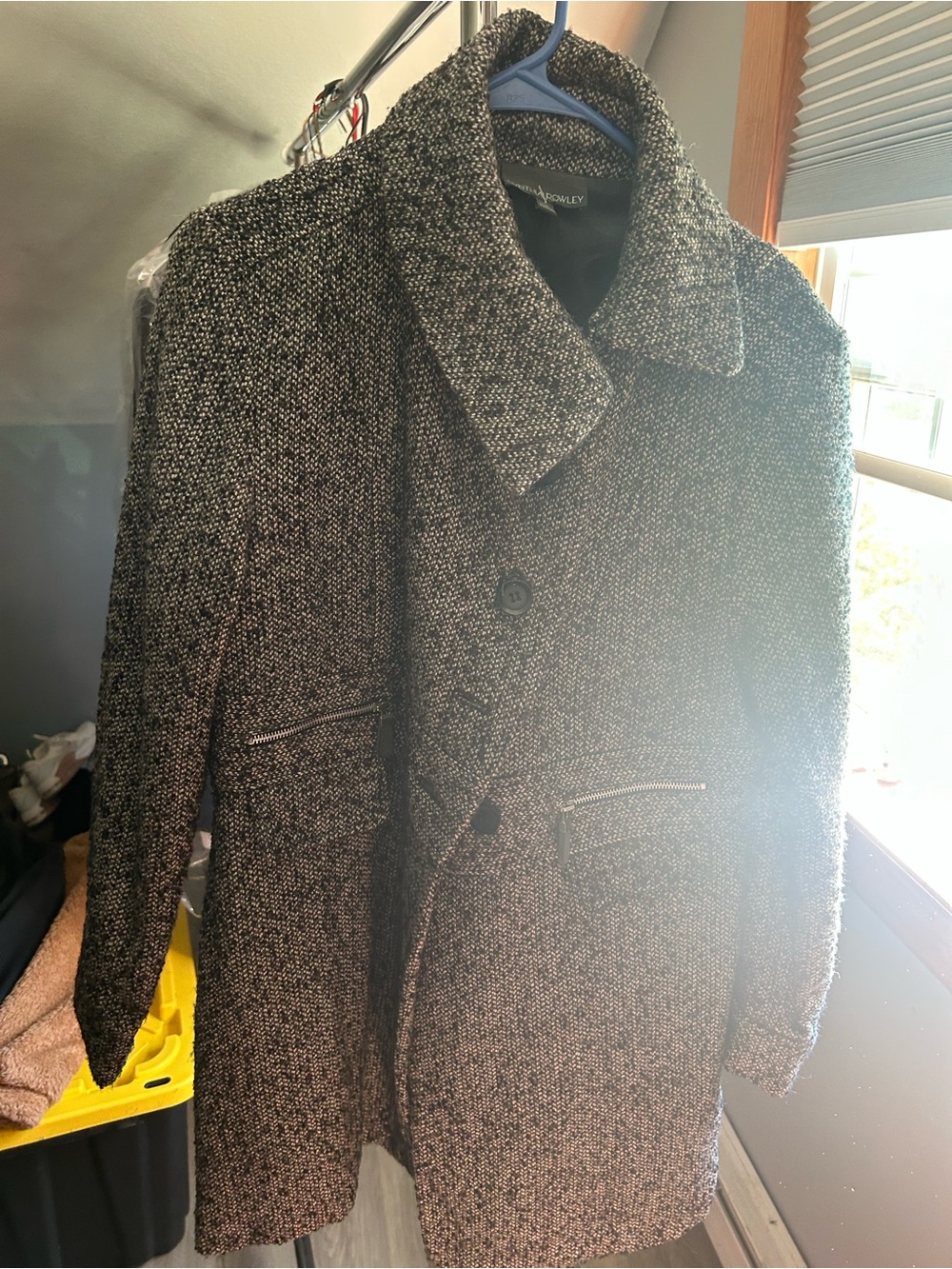 Cynthia Rowley Black & White Textured Pea Coat - Picture 2 of 3